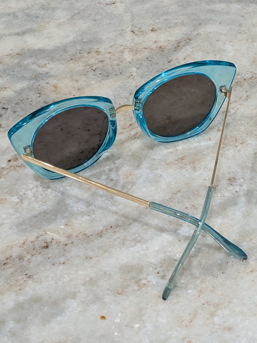 Women’s Teal Transparent Frame Sunglasses with Orange Lenses - Picture 4 of 6